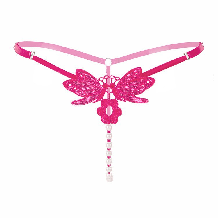Women's Embroidered Pearl G-String Low Waist Adjustable Transparent Lingerie - Image 4