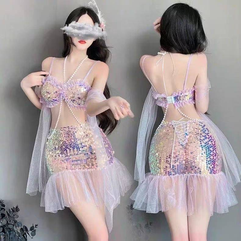 Mermaid Princess Adult Costume Set with Sequin Top, Bodycon Skirt and Thong - Image 3