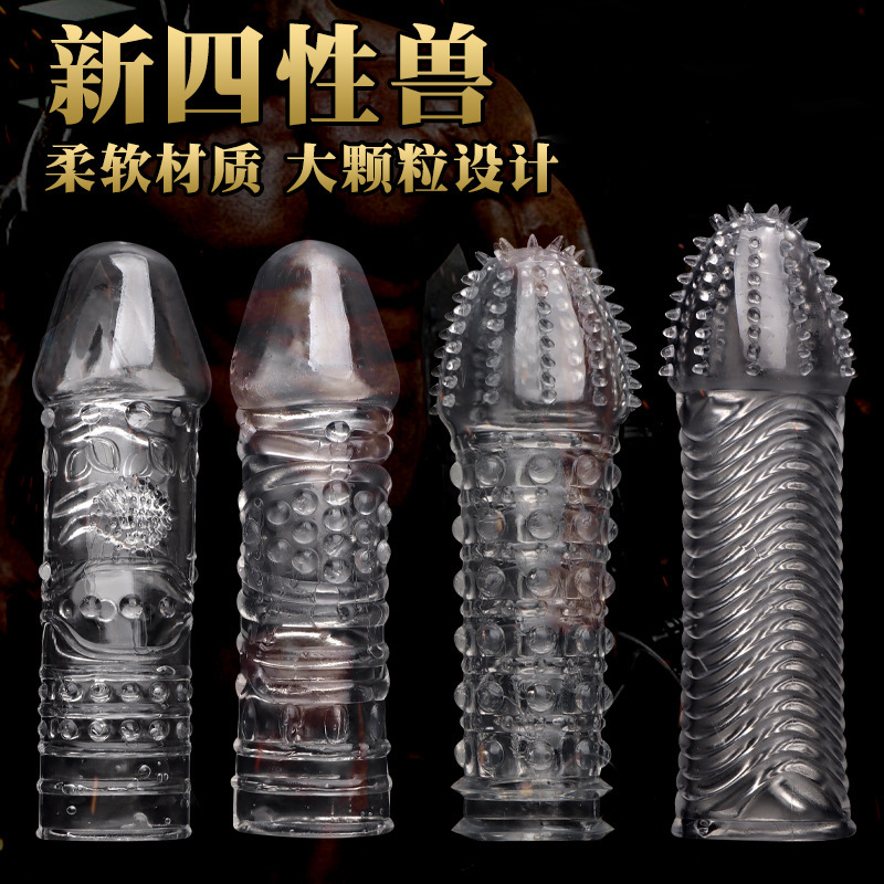 Textured TPE Penis Cover Sleeve, Transparent Wolf-Tooth Stimulation Design - Image 2