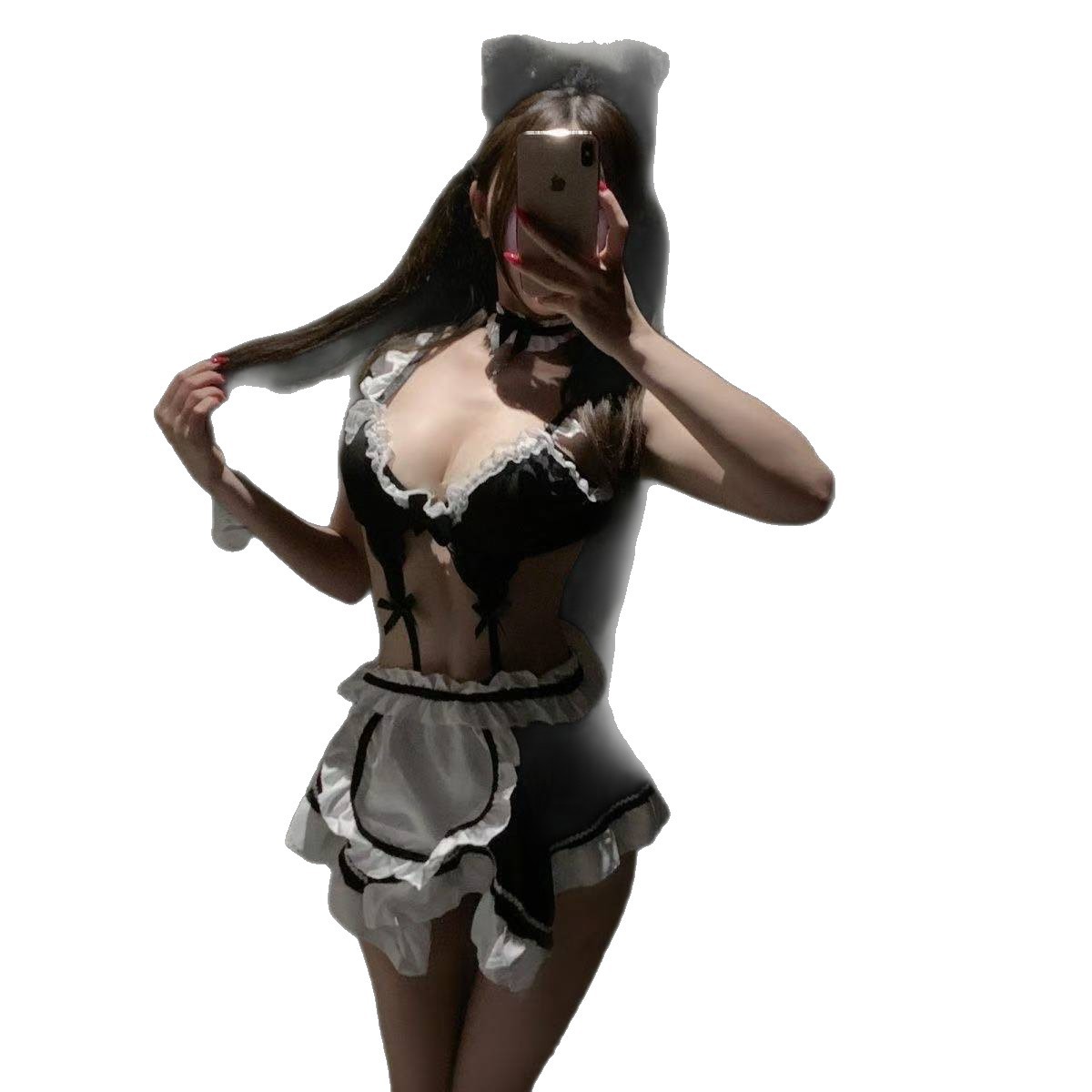 Maid Role Play Costume Set with Choker, Top, Skirt and Apron, Black One Size - Image 5