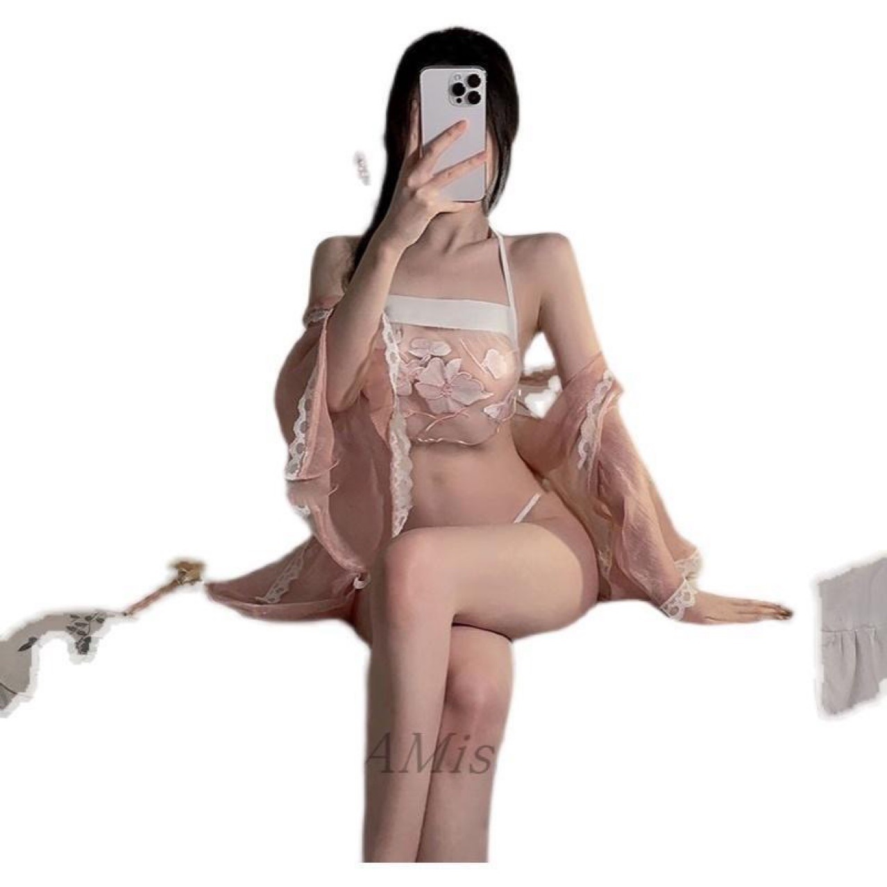 Sexy Ancient-Style Cheongsam Roleplay Costume Set with Embroidered Mesh Detail - Image 4