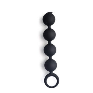 Silicone Anal Beads Plug with Pull Ring, 4-Bead Black Design
