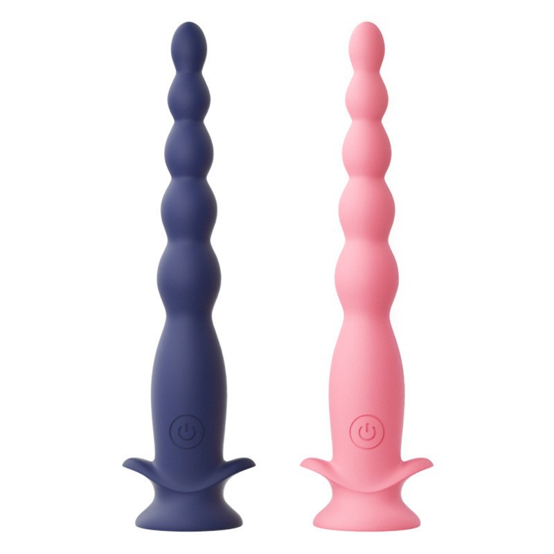 Vibrating Anal Beads with Suction Base, Silicone, Button Control, Blue - Image 5