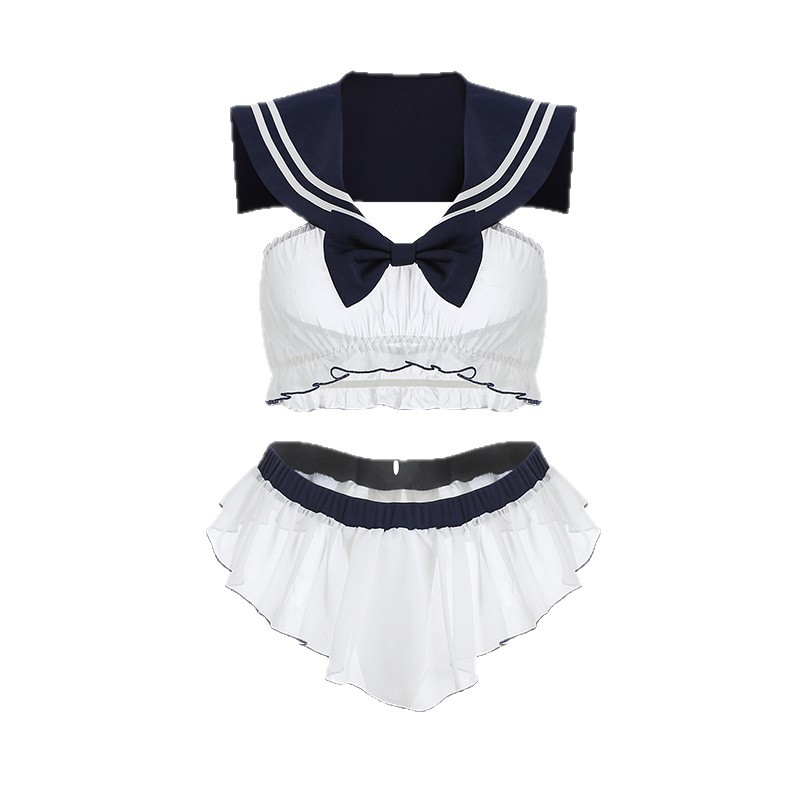 Sailor Schoolgirl Role-Play Costume Set with Top, Shorts and Bow Detail - Image 5