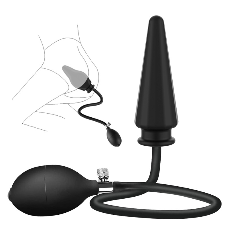 Inflatable Silicone Anal Plug, Manual-Control Prostate Training Device, Black - Image 5
