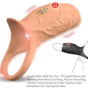 10-Frequency Vibrating Lock-On Condom Sleeve, Button-Controlled Prostate Massage Ring, Black
