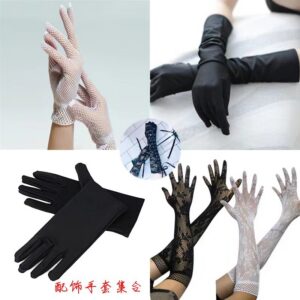 Lace Costume Gloves with Hair Accessory, White One Size Roleplay Pair