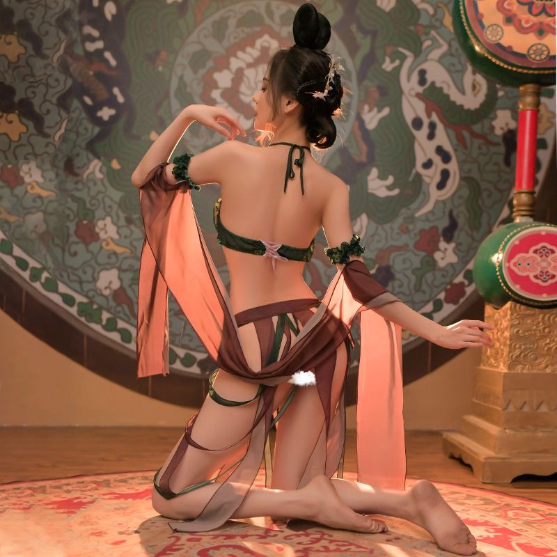 Dunhuang Apsara Hanfu Cosplay Lingerie Set, Black Mesh with Garters, Women's Pajama Suit - Image 4