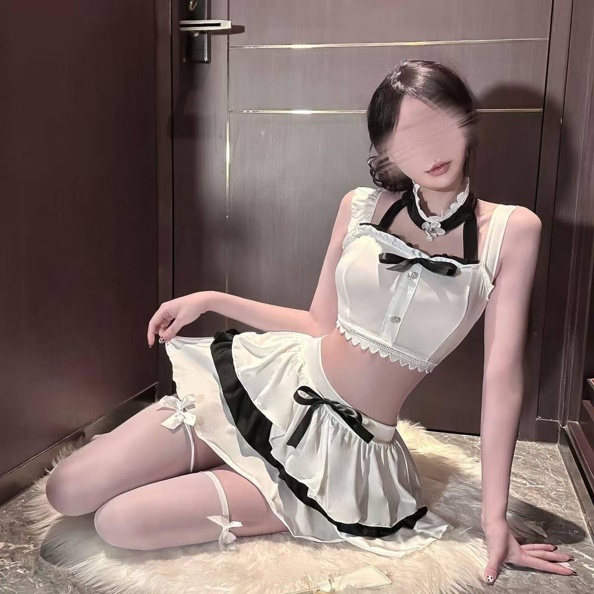 Sailor-Style JK Uniform Costume Set with Tube Top, Flutter-Sleeve Top and Bowknot Mini Skirt - Image 2