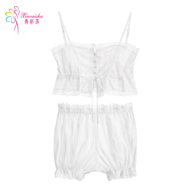 Sexy Lace Camisole Pajama Set for Women, Thin Polyester Babydoll, White One Size - Image 5