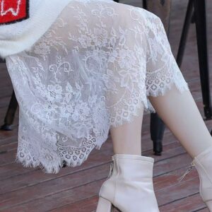 Black Lace Half-Skirt Petticoat, 75cm Mid-Length Straight Mesh Underskirt, One Size