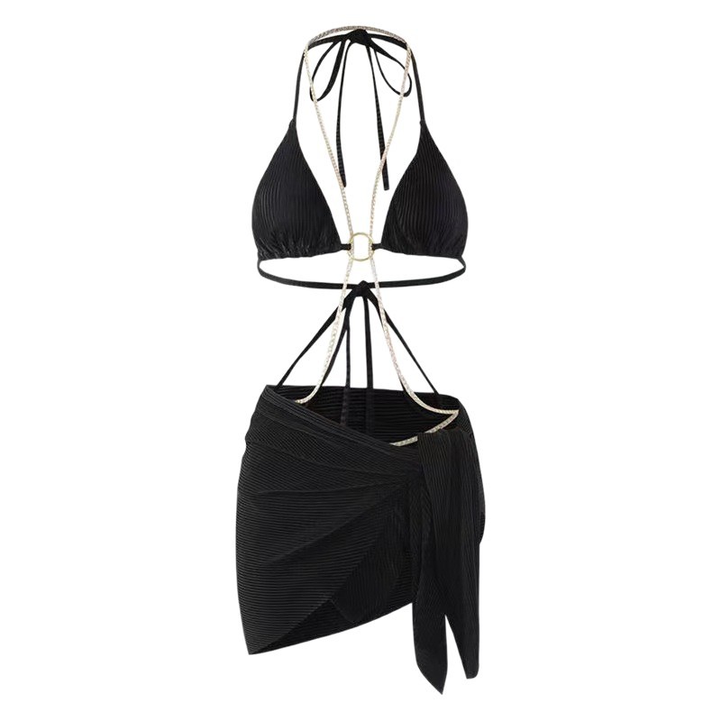 Deep V-Neck Roleplay Lingerie Set with Chain, Side-Tie Skirt and Push-Up Bra - Image 5