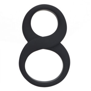 8-Shape Locking Silicone Double Delay Ring, Thick Black Cock Ring for Men