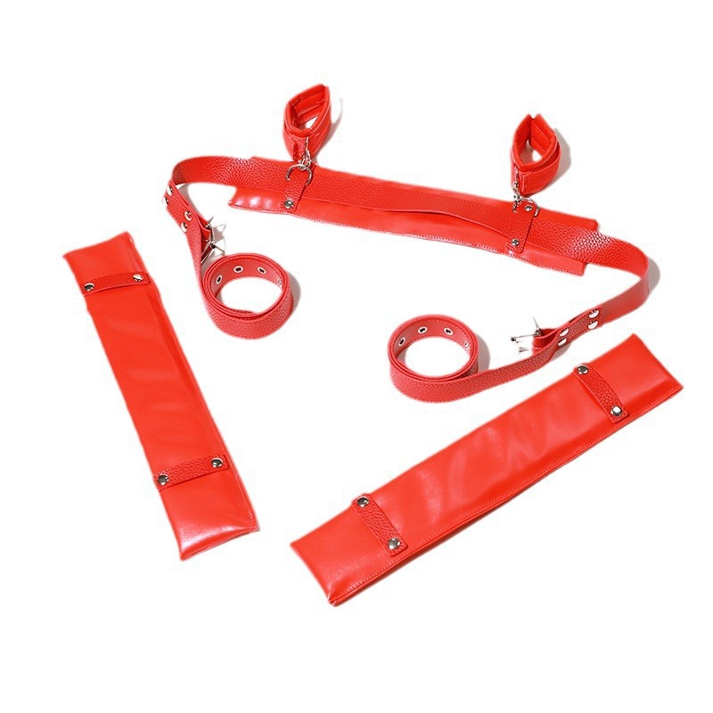PU Leather Leg Spreader Restraint Set with Handcuffs for Adult Couples - Image 5
