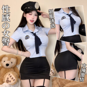 Policewoman Roleplay Costume Set with Matching Stockings, Polyester Uniform