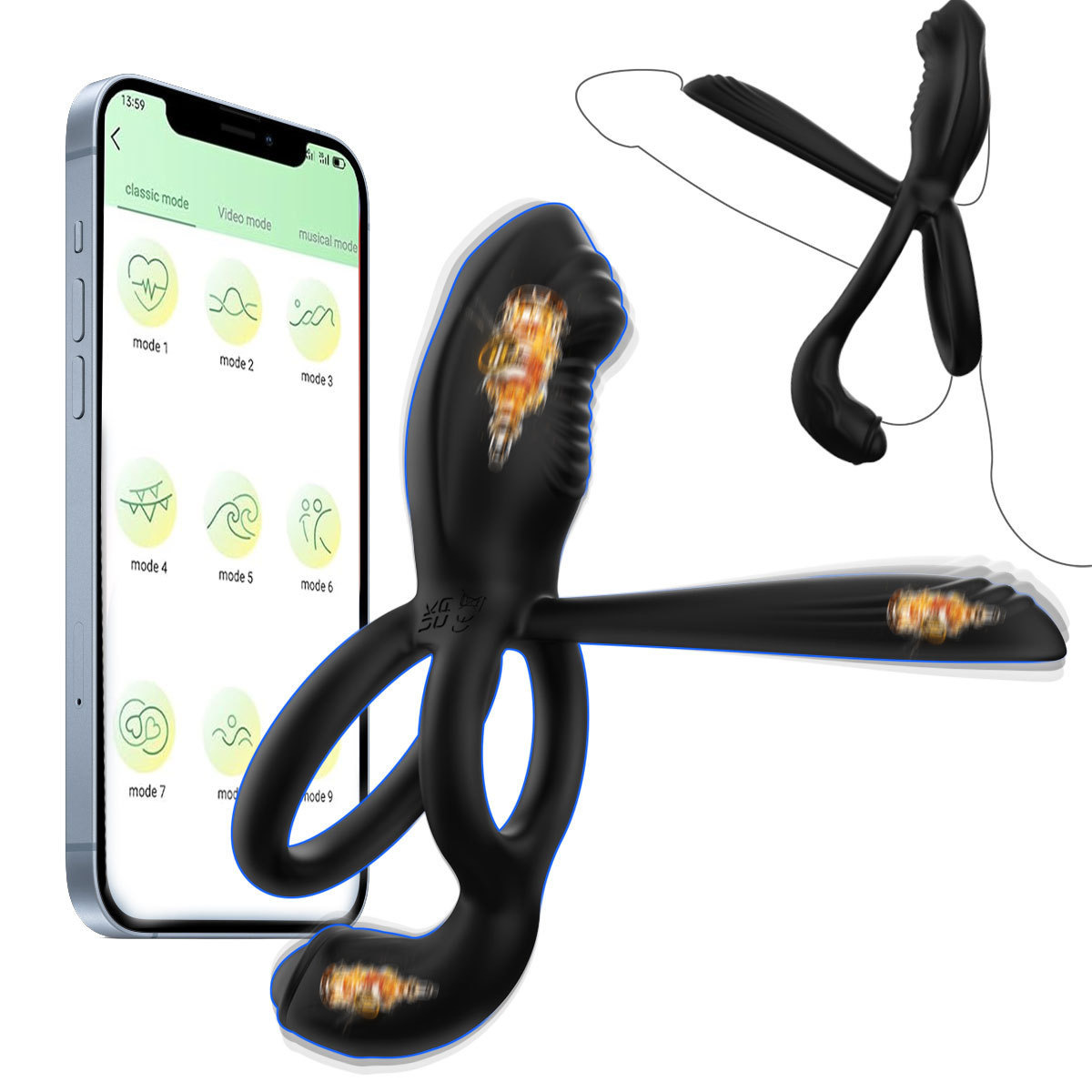 App-Controlled Vibrating Lock Ring with Remote, Dual Rings, Liquid Silicone, Prostate Toy - Image 4