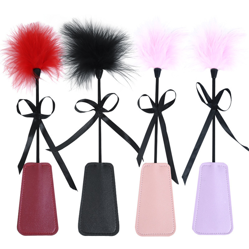 Feather & Leather Slap Paddle for Couples Foreplay, Black PVC Adult Sensory Toy - Image 5