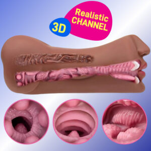 Three-Opening TPE Manual Masturbator with Textured Inner Tunnel, Skin-Tone Cup