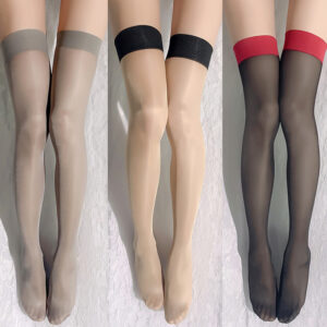 Ultra-Thin Black Thigh-High Stockings, Tearable Design, Over-The-Knee Sheer Hosiery for Women
