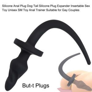 Threaded Dog Tail Silicone Anal Plug with Beaded Tail, Black, 82 g