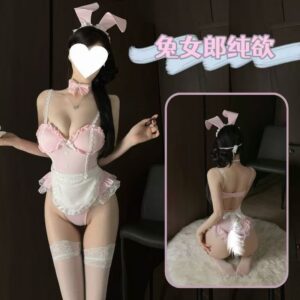 Maid Roleplay Lingerie Set with Underwire Push-Up Top, Garters and Gloves