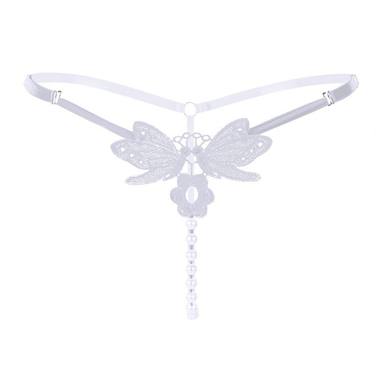 Women's Embroidered Pearl G-String Low Waist Adjustable Transparent Lingerie - Image 2