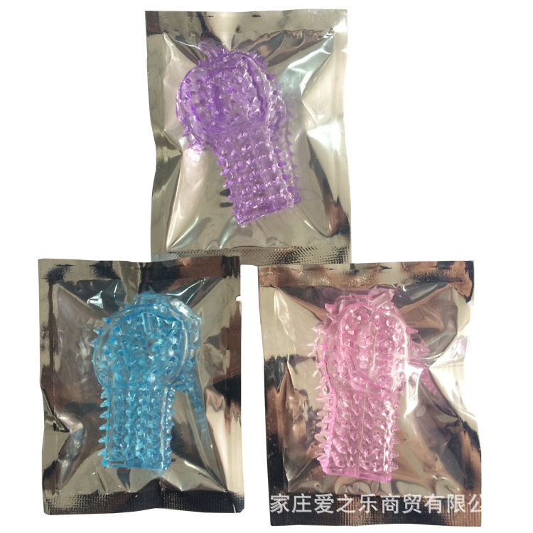 Finger Sleeve Stimulation Set with Textured Wolf Teeth and Crystal Granules, Purple TPE - Image 5