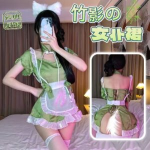 Lolita Maid Costume Set with Lace Apron and White Tights