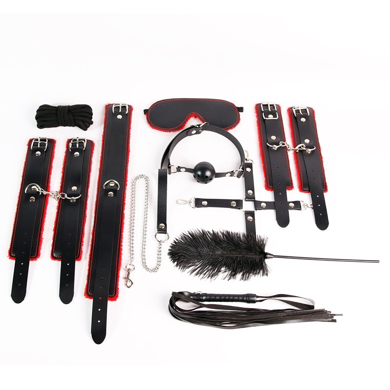SM Restraint Kit with Handcuffs, Nipple Clamps and PU Leather Accessories - Image 5