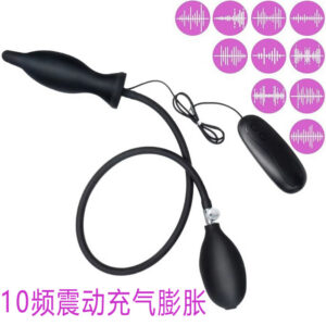Inflatable Vibrating Anal Plug, 10-Frequency Silicone Expanding Prostate Massager, Black