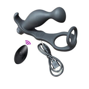 Vibrating Silicone Anal Plug with Double Penis Ring and Remote Control