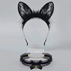 Cat Ear Lace Headband for Women, Wine Red, Cute Cosplay Hair Accessory