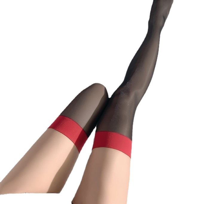 Sheer Contrast Knee-High Stockings, Black and Red Spandex Blend, One Size - Image 5