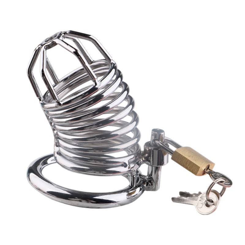 Metal Male Chastity Cage Lock, Snake-Style Birdcage Design, Adult Abstinence Training Device - Image 5