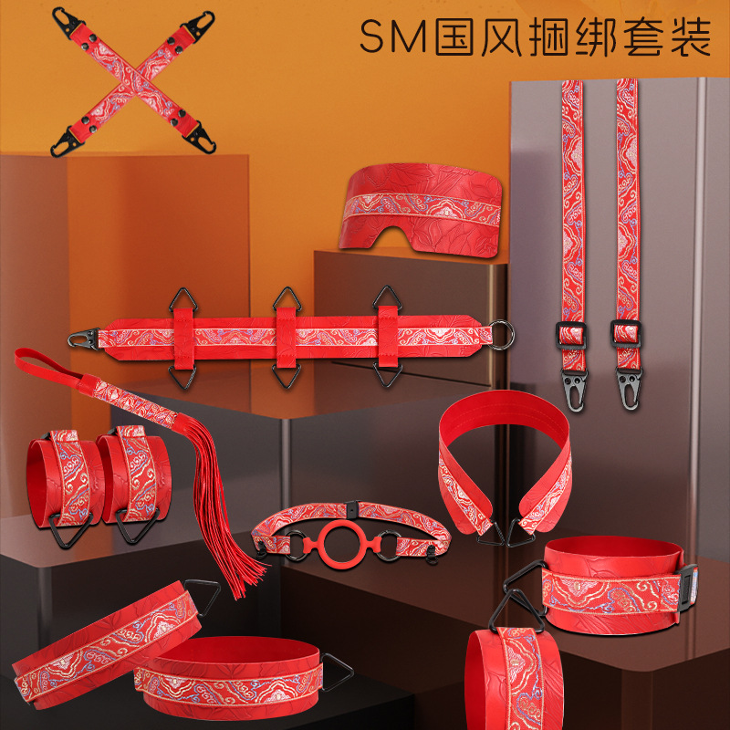 SM Restraint Kit 10-Piece Set with Handcuffs and Binding Rope, Red - Image 3