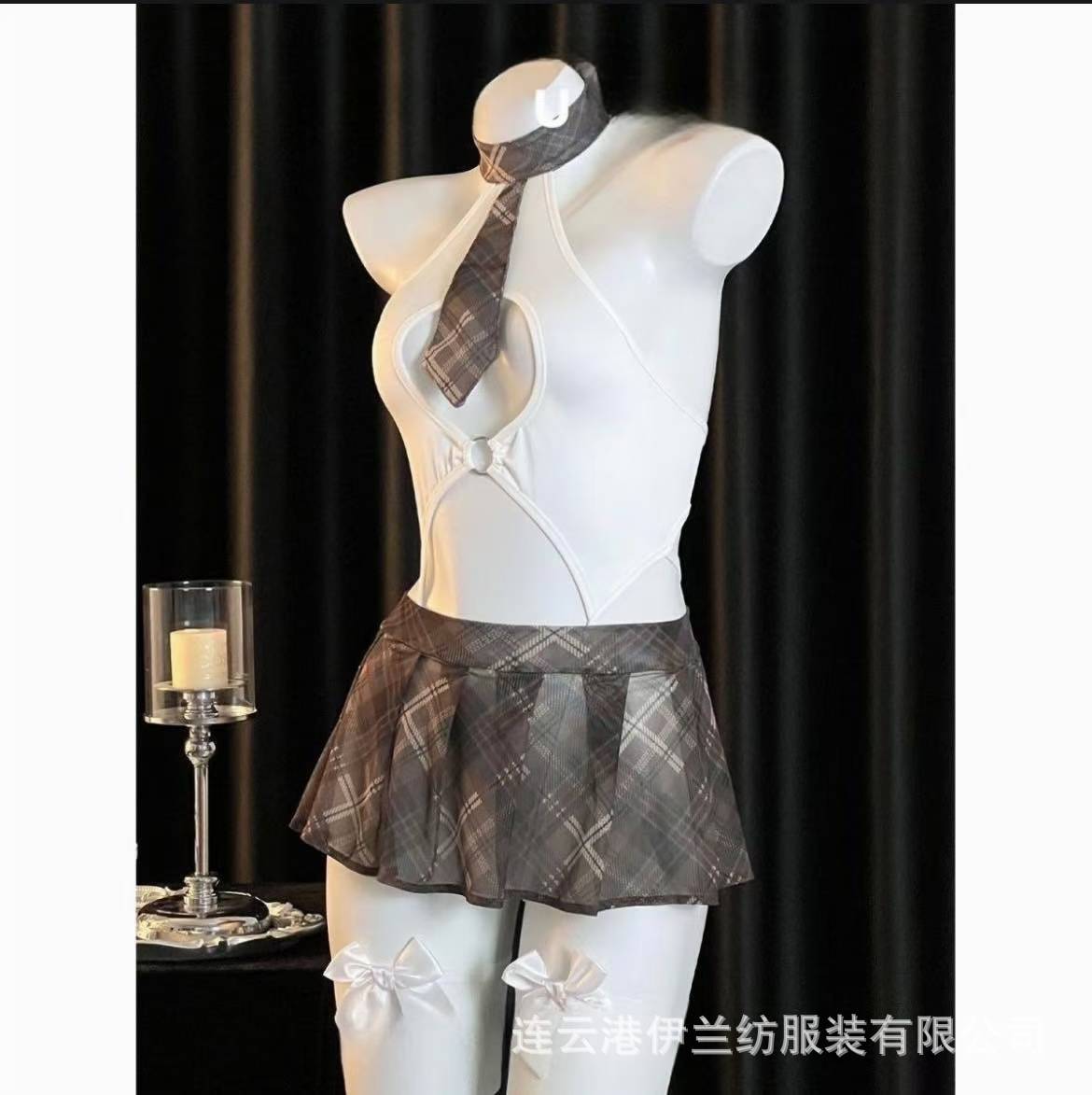 Retro JK Uniform Jumpsuit Lingerie Set with Open-Crotch Design and Mini Skirt - Image 2