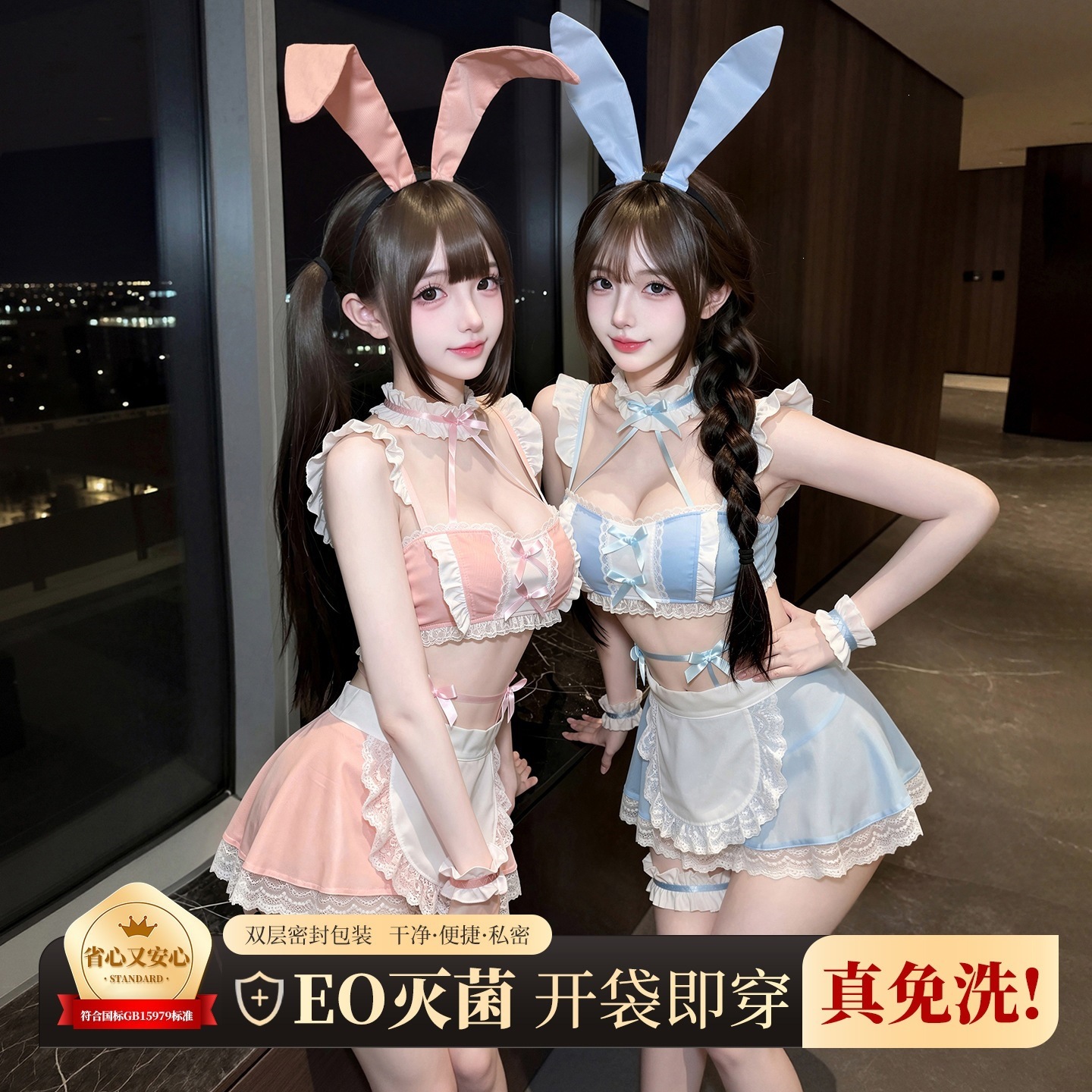 Feimu & Miji Bunny Girl Lingerie Set with Blue and White Macaron Love Song Design - Image 2