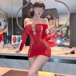 Blue Mesh Slim-Fit Mini Dress with Hip Skirt, One-Size Polyester Lingerie