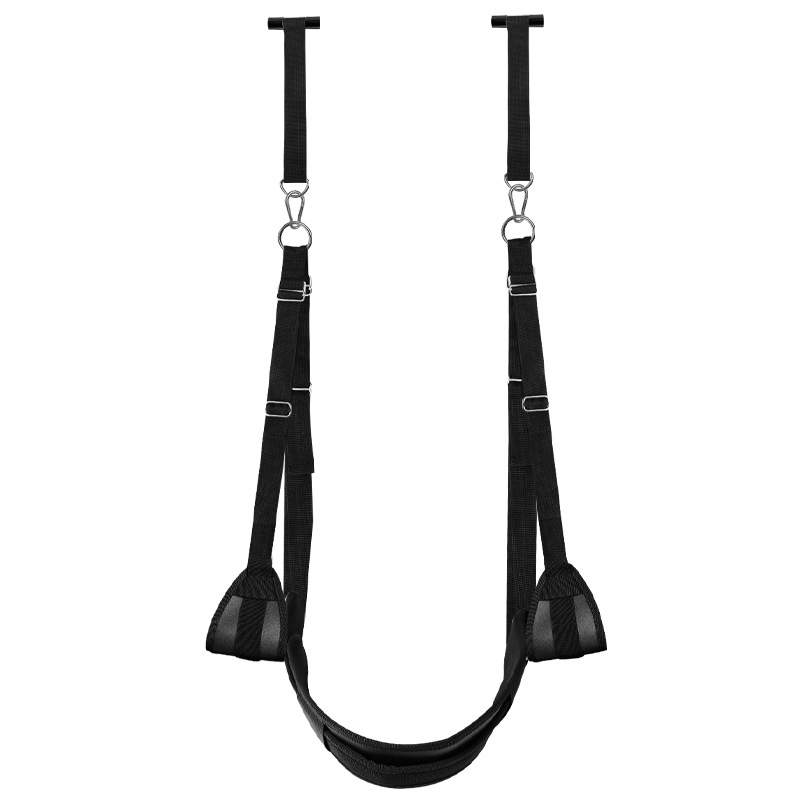 Door Swing Split-Leg Bondage Straps in Black with Metal Hardware - Image 5