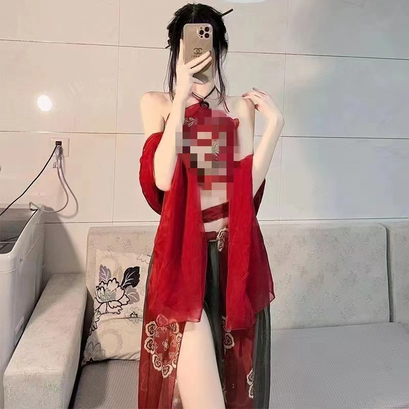 Dunhuang Phoenix Feitian Printed Belly Dance Costume Set with Shawl, Dudou, Skirt and Thong - Image 2