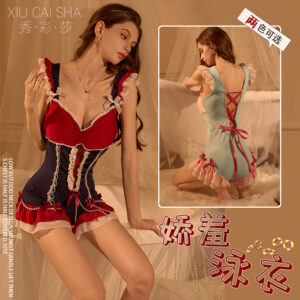 Maid Roleplay Bodysuit Costume, Navy Polyester One-size Lingerie Set