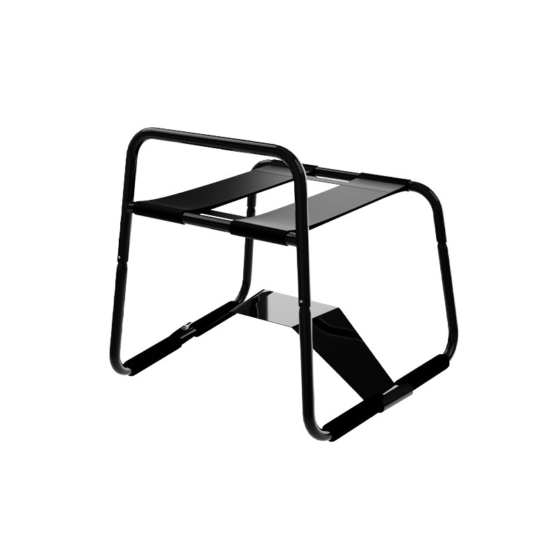 Foldable Adult Couples Chair with Nipple Clamps, Iron Frame and Foam Padding, Black - Image 2
