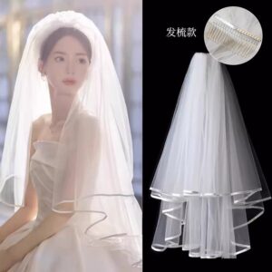 Bridal Wedding Veil with Pearl Accents, Medium Length, Studio Photography Ready