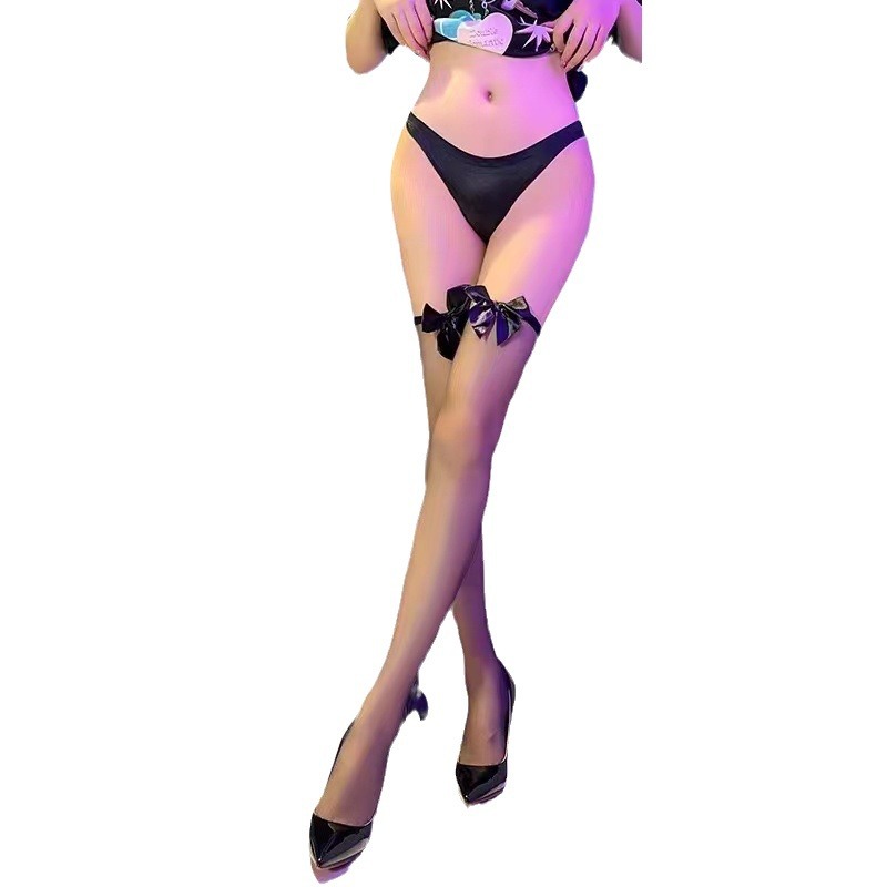 White Bow Fishnet Over-the-Knee Stockings, Ultra-thin Polyester, One Size - Image 5