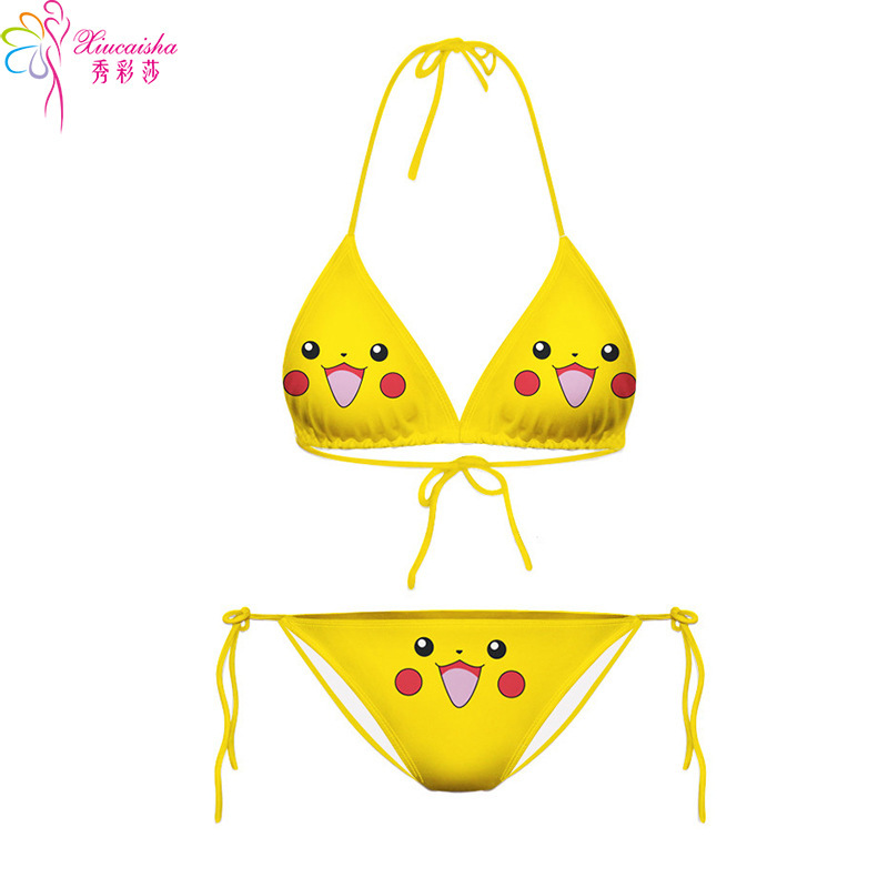 Three-Piece Lingerie Set with Printed Swimwear-Style Top, XXXL Yellow Milk-Silk Blend - Image 5