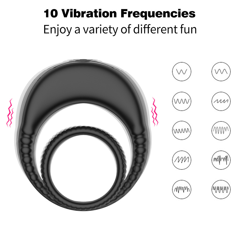 Dual-Vibration Rechargeable Silicone Cock Ring with Locking Double-Band Design - Image 4