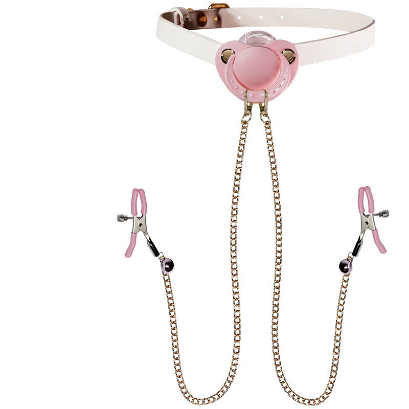 SM Couple Flirting Kit with Nipple Clamps, Leather and Alloy Restraints, Pink - Image 5