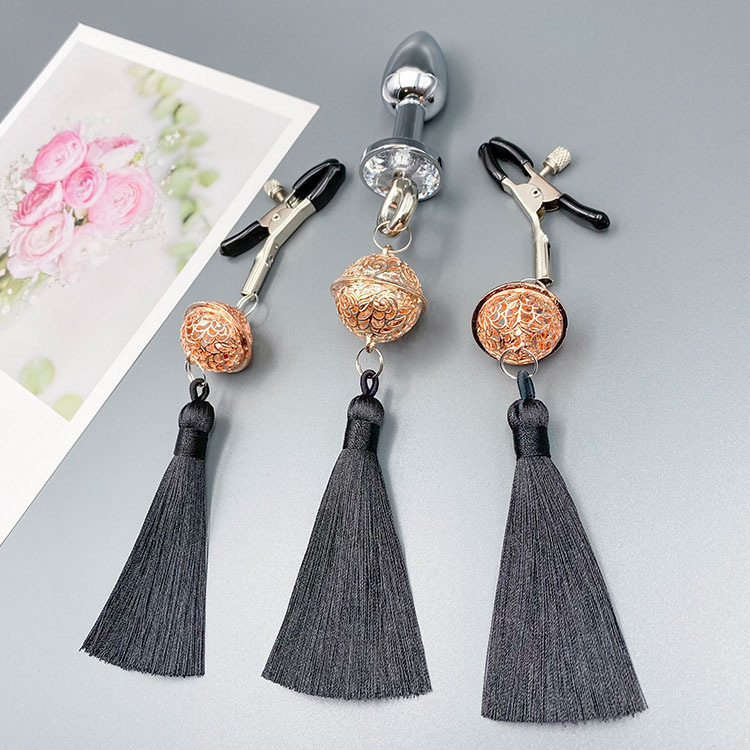 Tassel Bell Nipple Clamps with Metal Bells, Erotic SM Sensory Accessory, Adult Wearable Toy - Image 2