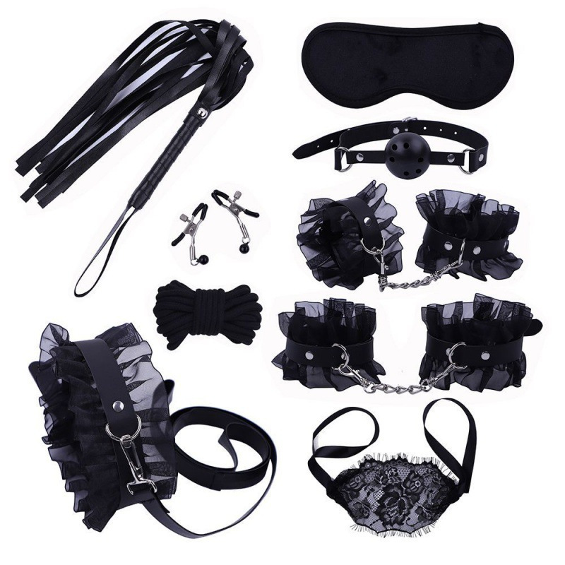 Lace Handcuffs Couple Bondage Set with Faux Leather Restraints, 10-Piece Adult Play Kit - Image 5