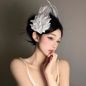 Angel Wings Lolita Embroidered Hairpin, White Fabric Cosplay Headwear for Halloween